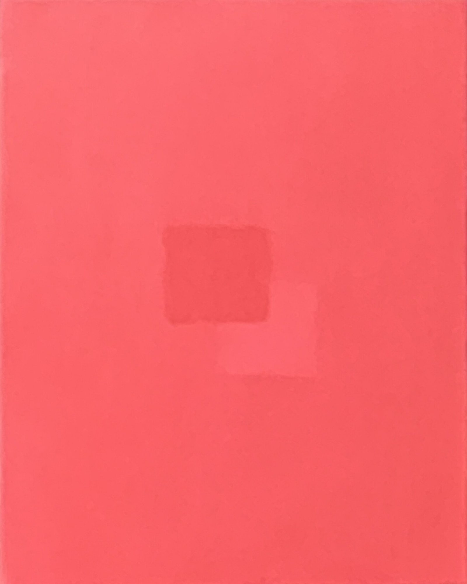 Red oil painting on canvas with a subtle darker rectangular form at the center